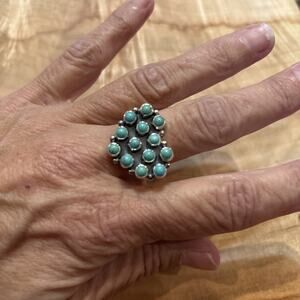 Native American Turquoise Heart Cluster Ring Signed M.C. Perry Valentines Love